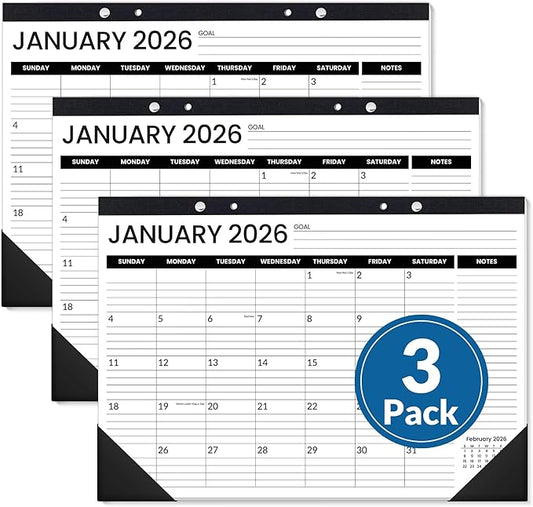 SUNEE Desk Calendar 2026 3 Packs - 18 Month Calendar Oct 2025 - Mar 2027, 17" x 12" Desktop Calendar with Notes, for Planning, Organizing in Family, School or Office - Black 2026 Calendar
