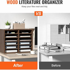 VEVOR Literature Organizers, 12 Compartments Office Mailbox with Adjustable Shelves, Wood Literature Sorter 20.4x12x16.1 inches for Office, Home, Classroom, Mailrooms Organization, EPA Certified Brown