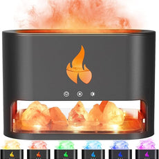 Fireplace Flame Diffuser, Aromatherapy Essential Oil 250ml Himalayan Salt Lamp Cool Mist Ultrasonic Humidifier for Bedroom,Office,Home, Auto Shut-Off, Night Light (Black), (M23)