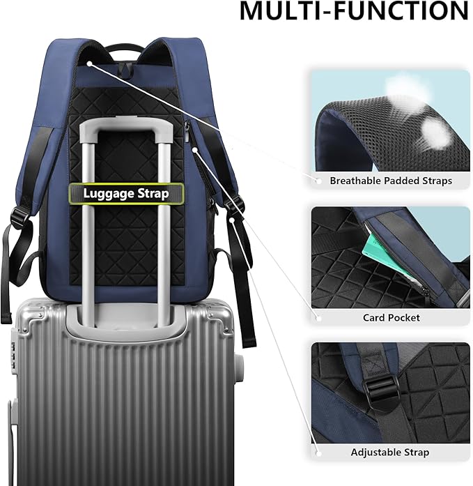 hk Laptop Expandable Smart Business Travel Work Backpack with USB Charging Port,Water Resistant Anti-theft Lightweight 15.6 Inch Computer Laptop Bag for Men Women Office College Commute-Blue