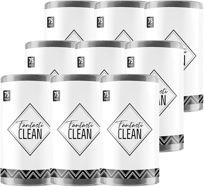 Fantasticlean Microfiber Cleaning Cloth Roll -675 Pack, Tear Away Microfiber Towels, 12" x 12", Reusable, Washable, Ultra Absorbent for All-Around Cleaning Supplies (9 Rolls of DimGray)