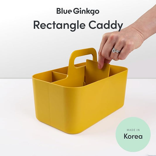 BLUE GINKGO Stackable Organizer Caddy – Korean-Made Portable Tote for Bathroom, Office, Crafts, or School Supplies (Rectangle, Yellow)