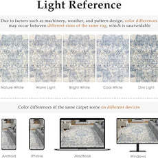 6x9 Washable Neutral Area Rug Blue Vintage Living Room Bedroom Carpet Non-Slip Soft Low Pile Floral Indoor Throw Rug for Dining Room Entryway Office