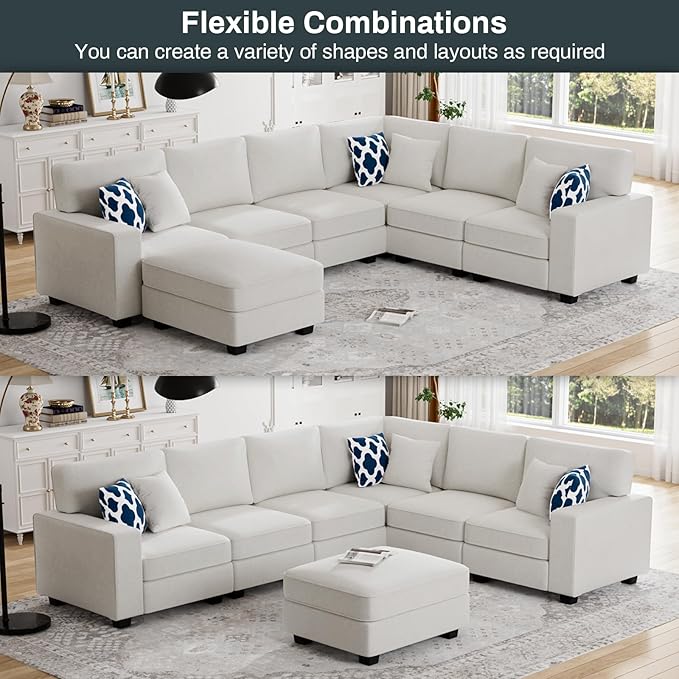 Legend Vansen Modular Sectional Sofa U Shaped Couch with Ottoman Modern Reversible Corner Sectional Couch for Living Room (Cream, U Shaped Sofa-2)