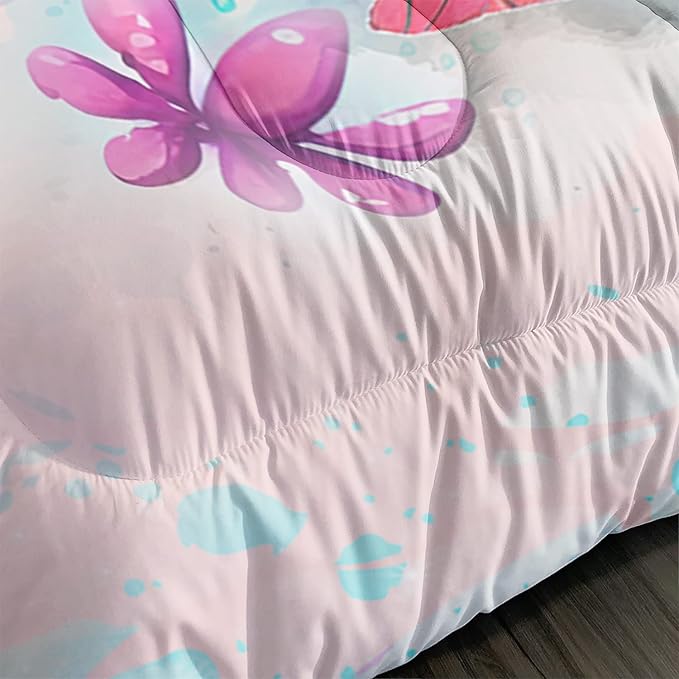 CVHOUSE Kawaii Sea Turtle Comforter Set Twin Size, Tie Dye Turtle Quilt Set, Ocean Decor 3 Pieces