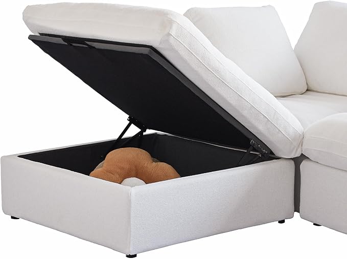 Cloud Modular Sectional Sofa with Storage Ottoman,120.45" L Shaped Couch for Living Room,Down Filled Convertible Couch Deep Seat for Office Apartment,Covers Washable&Replaceable,White