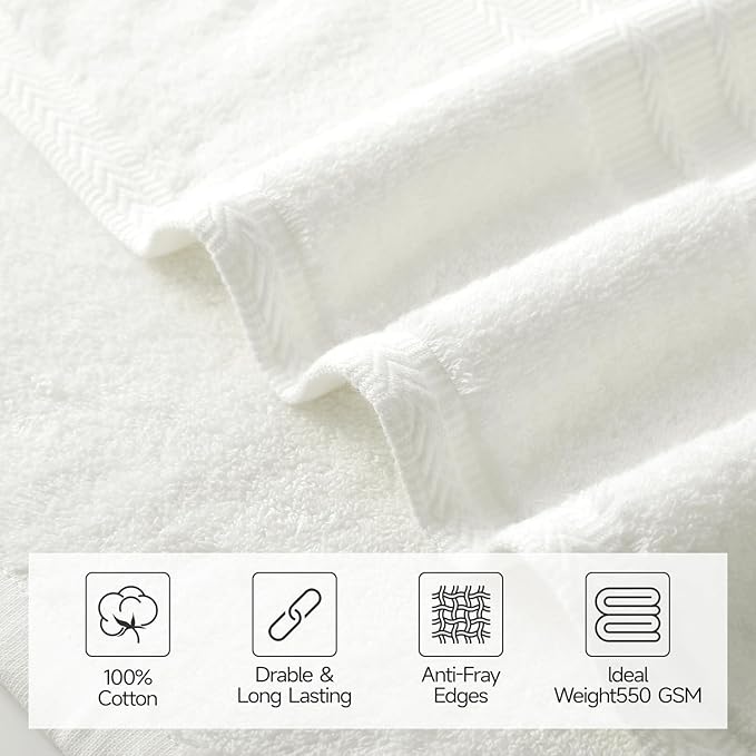 REDKISS Cream Towel Set of 8-100% Cotton Luxury Bath Towels Set for Bathroom, 600 GSM Highly Absorbent Bathroom Towel with 2 Large Bath Sheet, 2 Hand, 4 Washcloths, Beige Shower Towels for Dorm