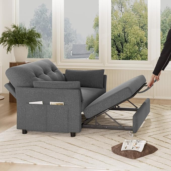 Vipbear Sleeper Sofa with Pull-Out Bed, 3-in-1 Convertible Sofa Bed, Loveseat with Reclining Backrest and Side Pocket for Living Room, Apartment, Tool-Free Assembly, Dark Grey