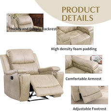 CANMOV Leather Recliner Chair Set of 2, Classic and Traditional Manual Recliner Chair with Overstuffed Arms and Back, Manual Single Sofa with Concealed Cup Holders,Beige
