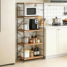 5 Tier Bookshelf, Book Shelf 67/59Inch, Tall Bookcase, Industrial Bookshelves, w/Metal X-shaped support, Adjustable Shelves, Metal Fram, for Living Room,kitchen (walnut, H 66.93×W31.5×L 15.75 IN)