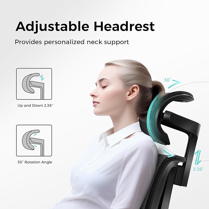 ALPHA HOME Ergonomic Office Chair with footrest, High-Back Mesh Computer Chair with Lumbar Support, Adjustable Height&Headrest&Flip-up Armrest, 360° Swivel Wheels, SGS Certified