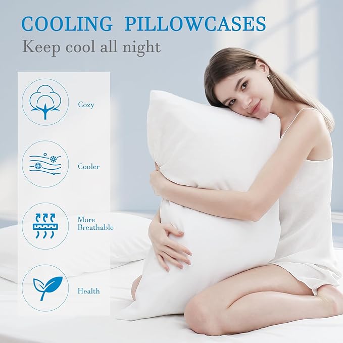 Avolare 2 Pack Pillowcases, Envelope Closure Cooling Pillow Case Standard Size, Breathable & Machine Washable Pillow Covers for Hot Sleepers, Night Sweats - White (20"x26") Imported