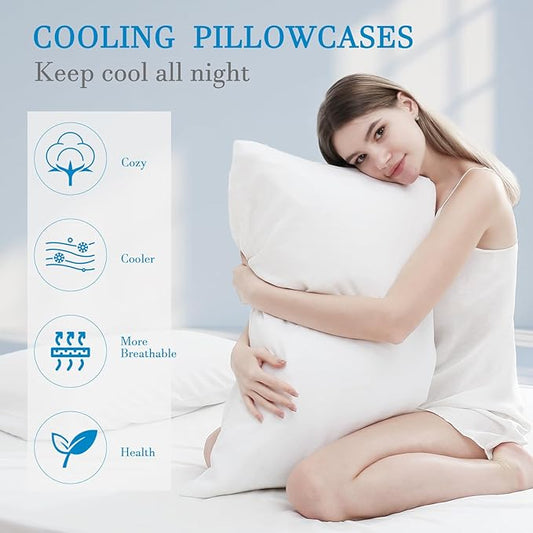Avolare 2 Pack Pillowcases, Envelope Closure Cooling Pillow Case Standard Size, Breathable & Machine Washable Pillow Covers for Hot Sleepers, Night Sweats - White (20"x26") Imported