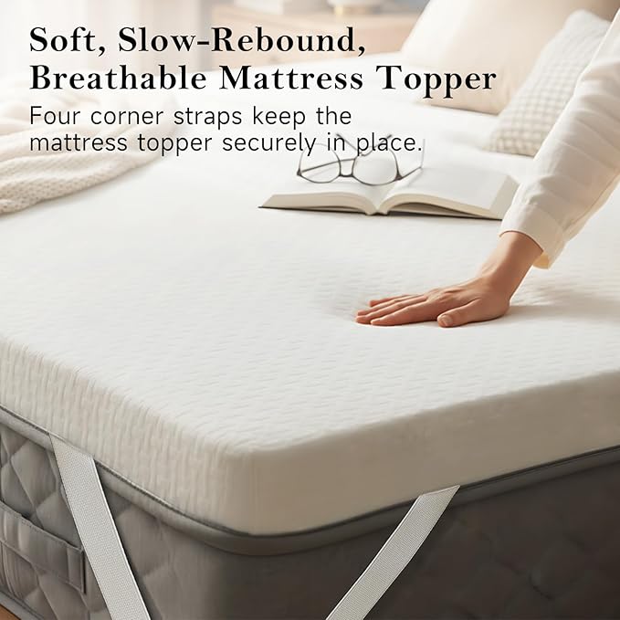 Tiita 3-Inch Mattress Topper Twin, Foam Mattress Topper, Removable Mattress Cover, Firm Bed Pad, High Density Foam Mattress Pad, Mattress Protector with 4-Corner Non-Slip Straps