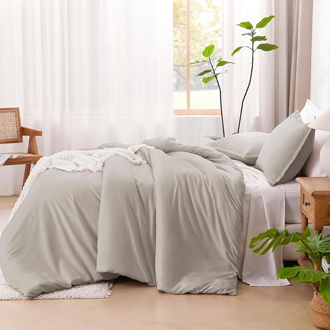 Litanika Comforter Set, Lightweight Solid Bedding Comforter Set, Fluffy Down Alternative Bed Set, Deep Linen, Oversized King