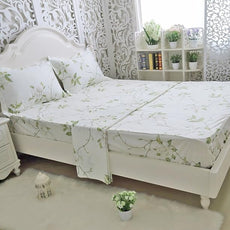 FADFAY Shabby White Floral Bed Sheet Set 100% Cotton Sheets Green Leaves 4Piece - Twin XL Size