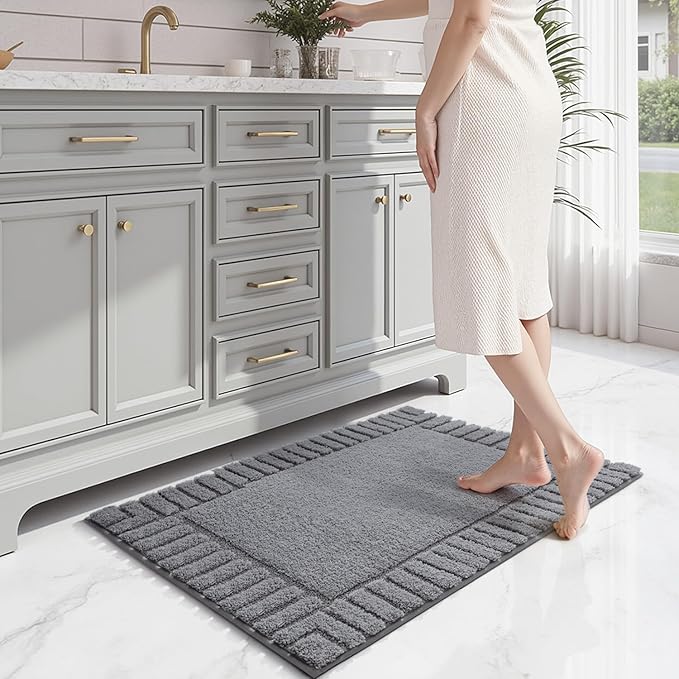 LUMI Bathroom Rugs Non Slip with Rubber Backing, Extra Soft Plush Microfiber Bath Rug Absorbent, Machine Washable Bath Mat Quick Dry for Tub, Shower, Hotel, Dark Grey, 16"x24"