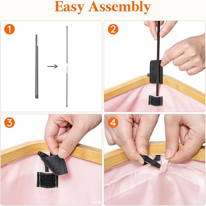 Lifewit 65L Slim Laundry Hamper with Lid, Narrow Laundry Basket with Removable Bag & Bamboo Handles, Fodable Thin Dirty Clothes Hamper for Laundry Collapsible Bin for Bathroom Bedroom Dorm, Pink