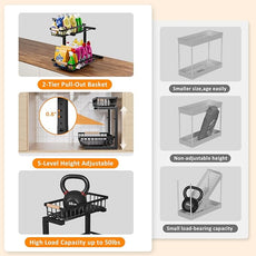 Under Sink Organizer,2 Pack Under Kitchen Sink Organizer,2 Tier Sliding-Out,5 Level Height Adjustable,Thickened Carbon Steel,Anti-rust Treatment,For Kitchen Bathroom Black