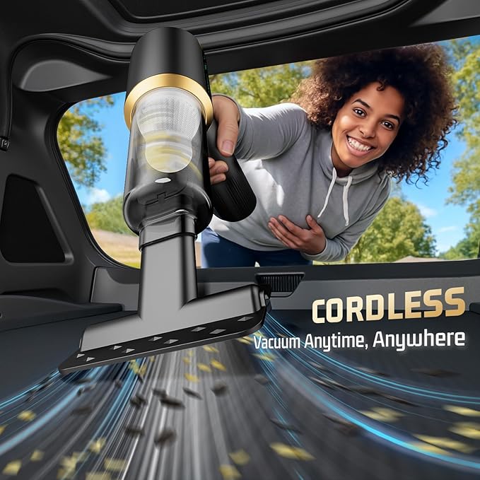 Car Handheld Vacuum Cordless: Car Vacuum Cleaner with 16000Pa Ultra-Strong Suction, Brushless Motor & HEPA Filter - Lightweight Design for Drivers and Office Workers - Bone Black