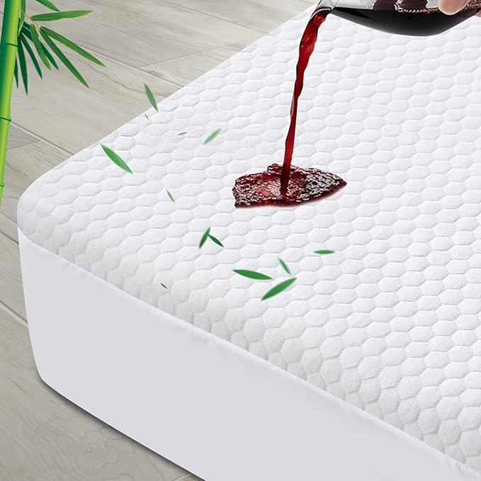 Waterproof King Size Mattress Protector, Viscose 3D Cooling Breathable Air Fabric Soft Mattress Pad Cover, Fitted 8-18 inch Deep Pocket, Washable Noiseless (White, King)