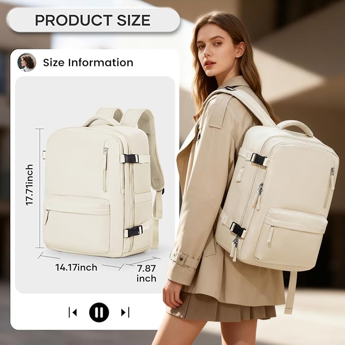 Vacuum Compression Backpack, Travel Vacuum Backpack with Electric Vacpack Pump, Flight Approved Carry On Personal Item Suitcase Luggage for Men Women, Beige, Large