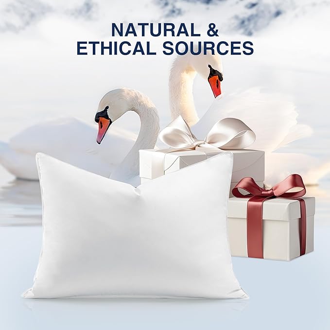 UNIKOME White Goose Down Feather Pillows - 100% Cotton Cover - King Size Pillow Set of 2, Made in Japan Pillow for Sleeping