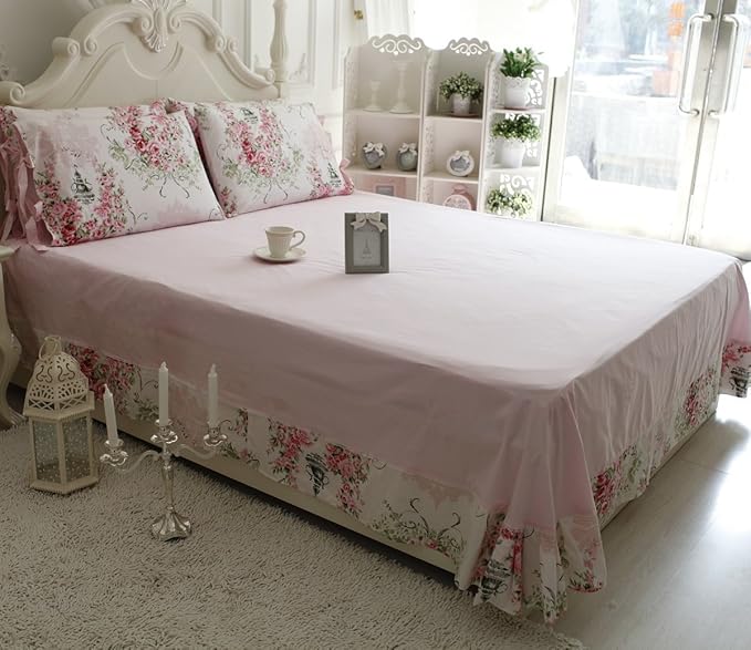 FADFAY Rose Floral 4 Piece Bed Sheet Set 100% Cotton Deep Pocket-Twin