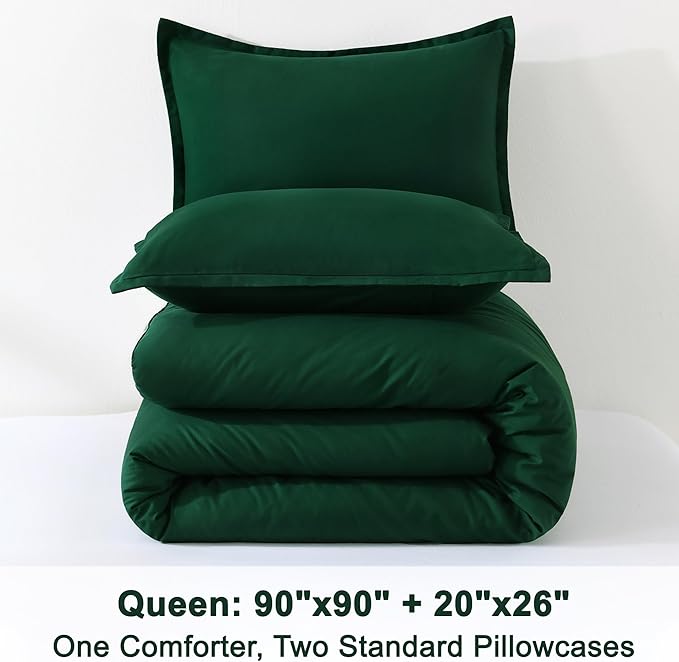 Litanika Comforter Set, Lightweight Solid Bedding Comforter Set, Fluffy Down Alternative Bed Set, Emerald Green, Queen