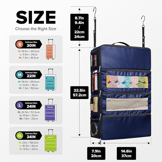 Suitcase Organizer, Travel Luggage Organizer Hanging Shelves Packing Cube Closet/Collapsible Portable Travel Organizer for Carry-on