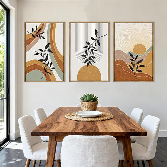 BINCUE Large Boho Framed Wall Art Painting Mid Century Modern Decor Prints for Living Room Bedroom Bathroom 16x24 Inch 3 Pieces