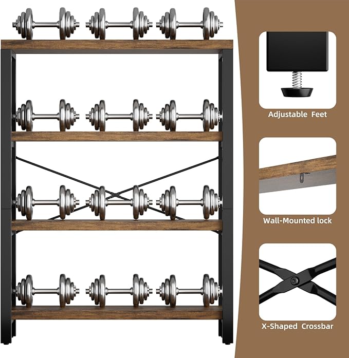 4-Tier 39.37" Wide Heavy Duty Bookshelf, Industrial Wood and Metal Bookshelf, Vintage Bookcase with Lock Wall Design, Living Room Shelf, Rustic Brown