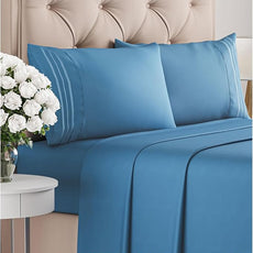 Queen Size 4 Piece Sheet Set - Comfy Breathable & Cooling Bed Sheets Set - Hotel Luxury Bedding for Women, Men, Kids, Teens, Boys & Girls - Deep Pockets, Soft and Wrinkle Free - Oeko-Tex - Denim Blue