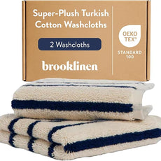 Brooklinen Super-Plush Turkish Cotton Washcloths - Set of 2 - Cotton, 820 GSM, Highly Absorbent, Machine Washable, Perfect for Home & Bathroom (13