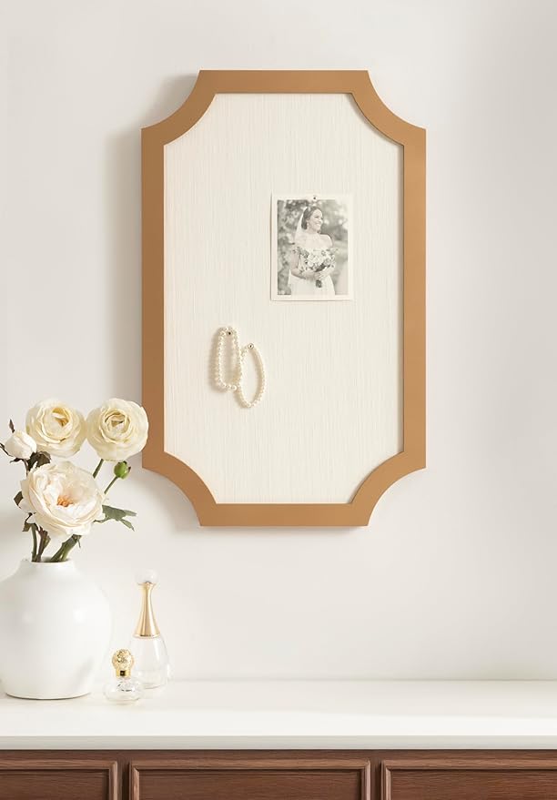 Kate and Laurel Holbrook Glam Framed Scallop Fabric Pinboard, 15 x 24, Gold, Decorative Modern Scalloped Bulletin Board for Use as Vision Board or Wall Organization