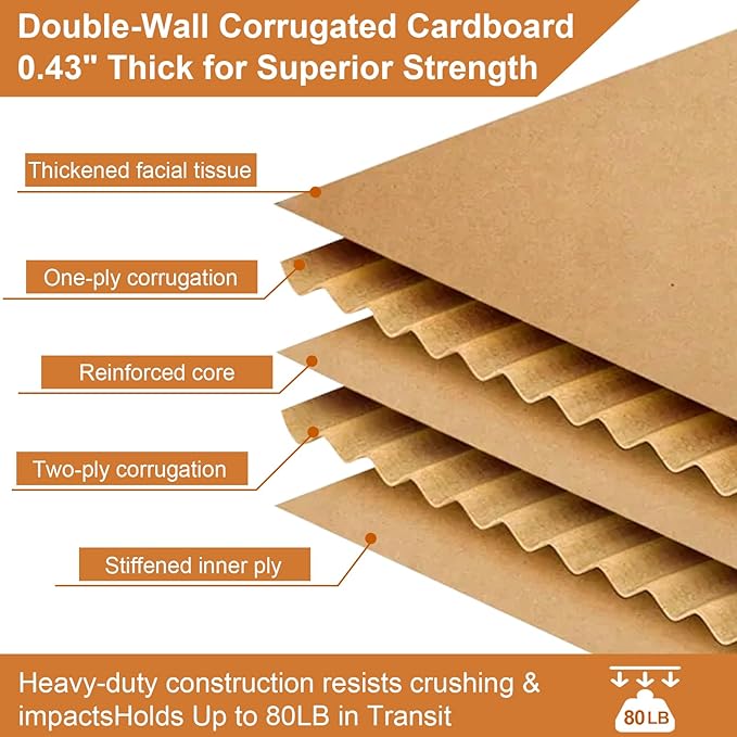 Large Moving Boxes Heavy Duty, 12 Pack 20" x 20" x 15" Double Corrugated Packing Boxes for Moving Shipping Storage (20"x 20"x 15"(No Handle))