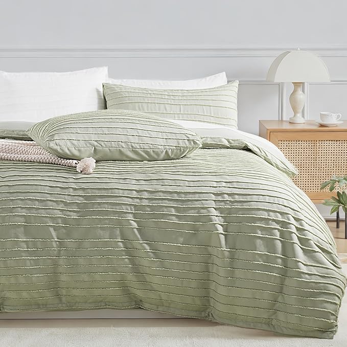 NEXHOME PRO Twin Duvet Cover, Blue 2 Pieces Boho Tufted Twin Size Duvet Cover Set, Soft and Lightweight Microfiber Comforter Cover Set for All Season (Sage Green,66 x 90)-No Comforter
