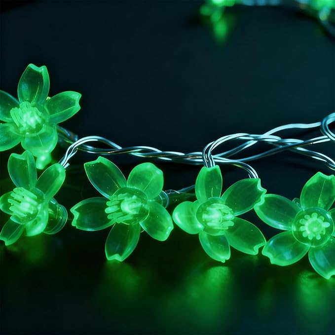 USB Battery Operated Flower String Lights, 10ft 30LED Fairy Cherry Blossom Light with Timer, Decorative Artificial Floral Lamp Indoor Bedroom Dorm Classroom Party Christmas Birthday Decor (Green)