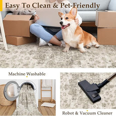 9x12 Neutral Area Rug Taupe Vintage Living Room Bedroom Carpet Non-Slip Soft Low Pile Washable Floral Indoor Indoor Large Throw Rug for Dining Room Office