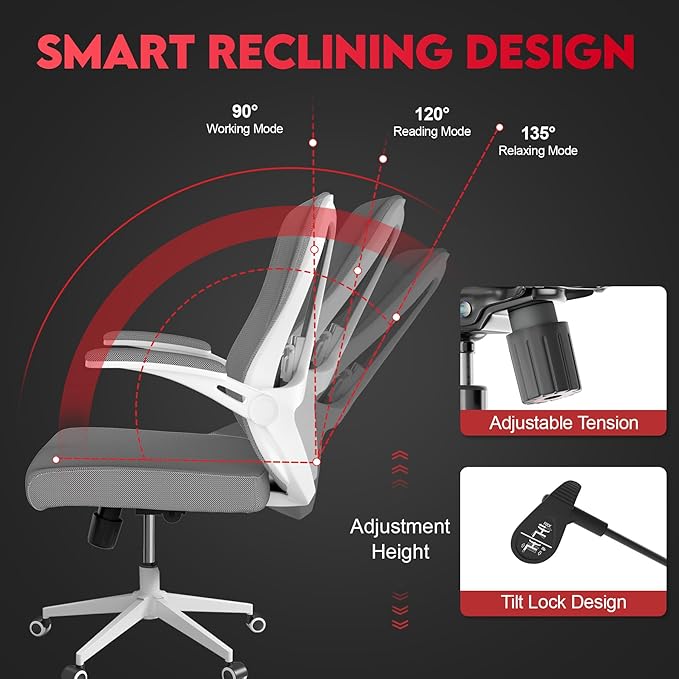 Ergonomic Office Chair - 400LB Comfy Desk Chairs with Lumbar Back Support, Mesh Computer Chairs with Wheels and Arms for Home Office, Study (669Gray-Without Headrest)