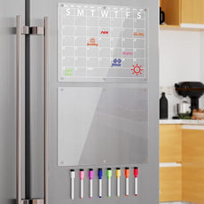 Acrylic Magnetic Dry Erase Board Calendar for Fridge, Clear Monthly Planner and Memo Whiteboard for Refrigerator, w/ 8 Colors Markers, 15 x 11