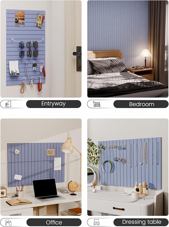 Felt Bulletin Board Tiles -28"x18" with 40 Adhesive Tabs, Cork Board Alternative for Office Decor, Push Pin Board Wall Organizer 6-Pack (Soft Periwinkle)