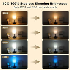 Unicozin Table Lamp,3 CCT 3000K/4500K/6500K & RGB Color Changing,Stepless Dimmable Touch Control Bedside Lamp for Reading,Ambience Nightstand Light for Home Decor Party,White Shade