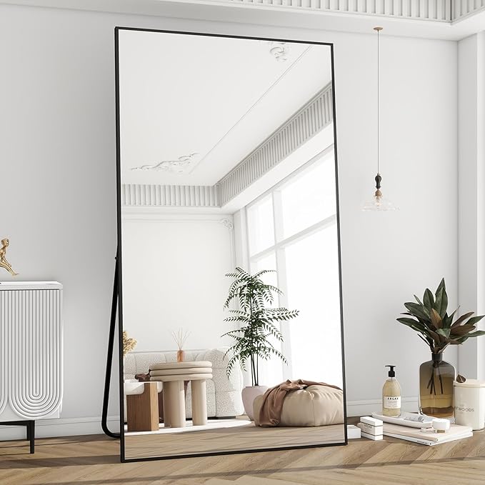 BEAUTYPEAK 76"x34" Rectangle Full Body Floor Mirrors, Full Length Mirror Hanging or Leaning, Aluminum Alloy Frame Wall Mirror for Bedroom, Dressing Room, Black