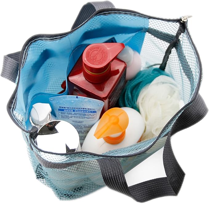 Mesh Shower Caddy Bag Portable Hanging Toiletry and Bath Organizer with Zipper for Travel, Gym, Camping, College Dorms, Beach