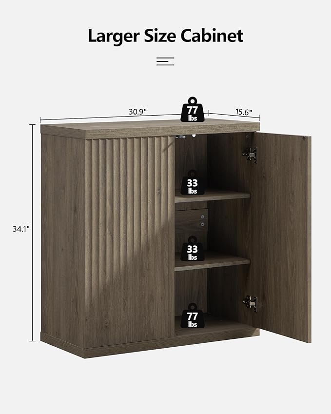 SICOTAS Buffet Cabinet with Storage Accent Sideboard Modern Credenza with Doors & Shelves Fluted Media Console Mid Century Coffee Bar Table for Living Room Kitchen Dining Room Hallway (2PCS)