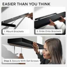 Homeforia Black Floating Shelves 30 inches Long, High End Solid Real Wood 30 inch Floating Shelf for Wall Mounted, Black Wooden 30in Floating Shelves, Heavy Duty Bracket, 30 X 6.5 X 1.75 in, Set of 3