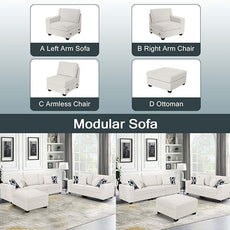 Legend Vansen Modular Sectional Sofa U Shaped Couch with Ottoman Modern Reversible Corner Sectional Couch for Living Room (Cream, 2+3 with Ottoman)