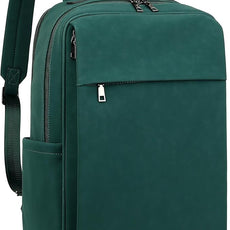 MASINTOR 15.6 inch PU Leather Laptop Backpack Purse for Women, Large College Casual Backpack Travel Bag Retro Green