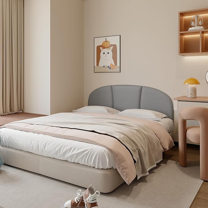 Yutianli Upholstered Headboard Queen Size 59"x 20" Wall Mounted Peel and Stick Headboard Grey Anti Collision Padding